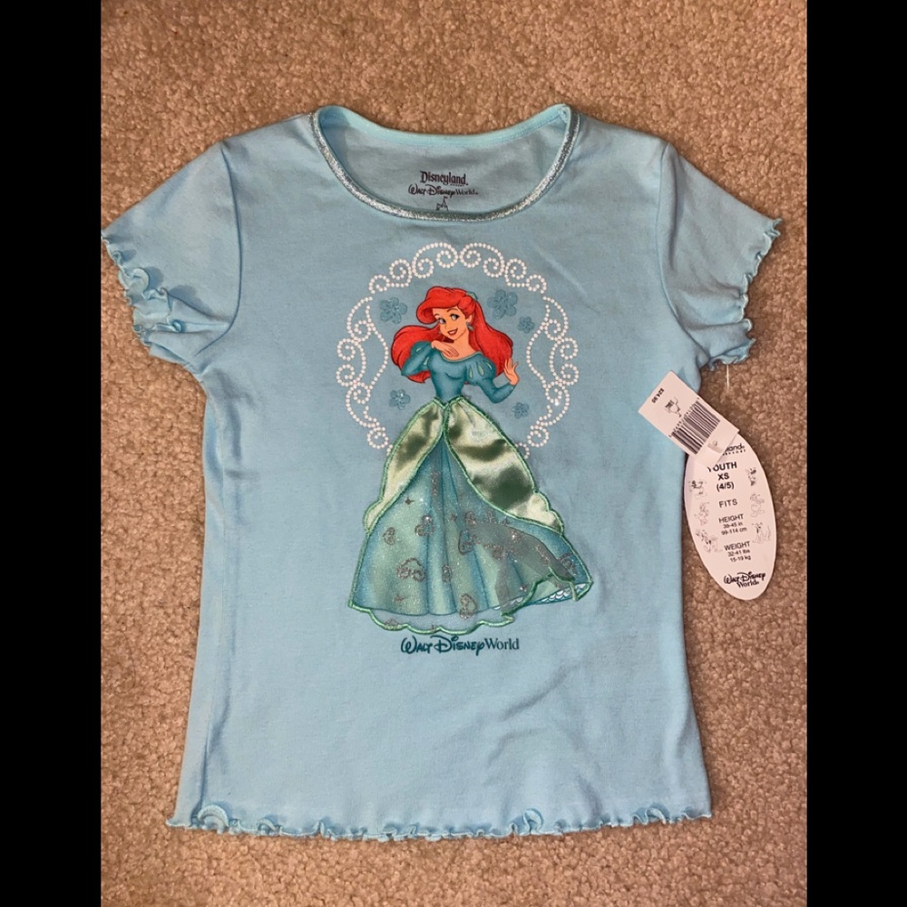 NWT.  Genuine Disneyland Walt Disney World.  Princess Ariel Shirt. Size XS (4/5)